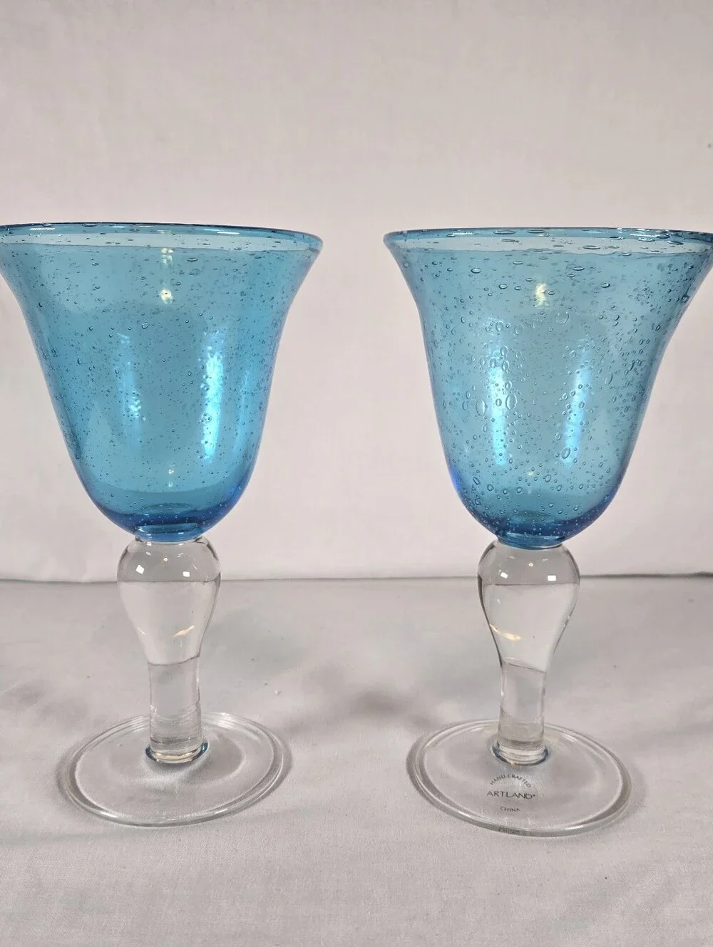 Artland Iris Handcrafted Bubble Water Wine Goblet Turquoise Set of 2 Hand Blown